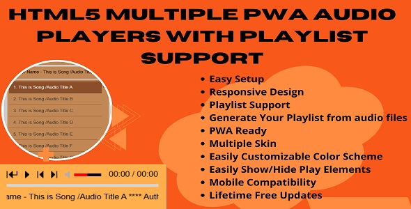 HTML5 Multiple PWA Audio Gamers with Playlist Toughen