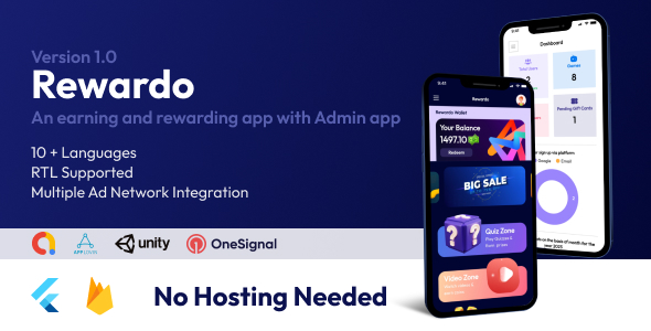 Rewardo : Flutter Quiz Rewarding & Earning App for iOS and Android