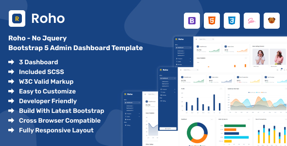 Roho – No Jquery Bootstrap 5 Admin Dashboard Template