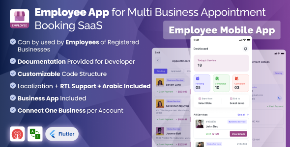 Employee App Employee App (Flutter) for Multi Industry Appointment Reserving SaaS Marketplace System