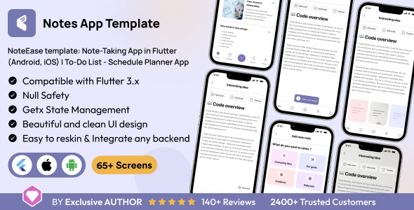 NoteEase template: Repeat-Taking App in Flutter (Android, iOS) | To-Stop Checklist – Agenda Planner App