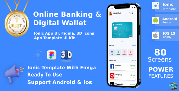 On-line Banking & Digital Pockets ANDROID + IOS + FIGMA | UI Package | Werolla | Existence time Replace | Ionic