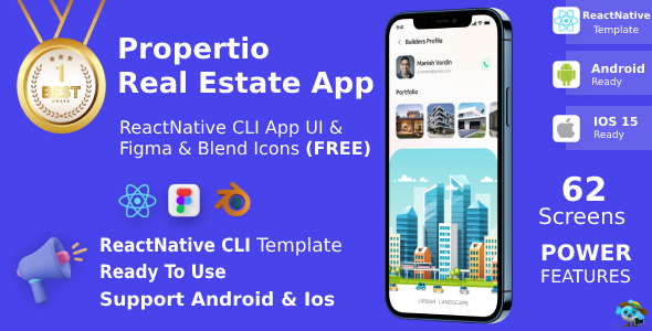 Precise Property App ANDROID + IOS + FIGMA + 3D Mix Icons |ReactNative CLI UI Equipment | Propertio