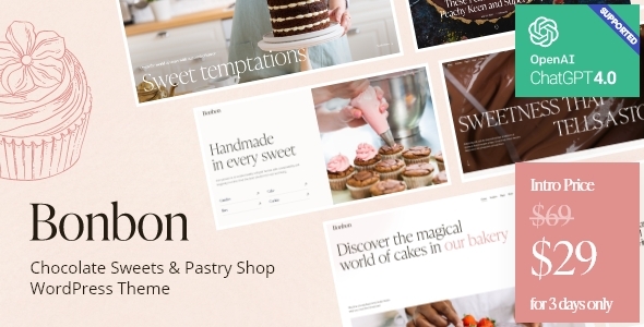 Bonbon – Chocolate Sweets & Pastry Store WordPress Theme + AI