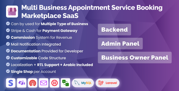 Multi Enterprise Appointment Reserving Market SaaS Machine Backend Admin Panel Proprietor Panel PHP