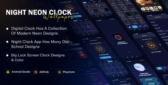 Night Neon Clock Wallpaper – Neon Clock Widget – Dwell Clock Wallpaper – Counseled LED Clock Faces