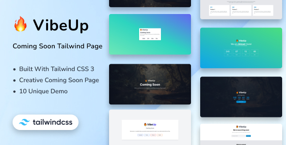 VibeUp – Tailwind CSS Coming Quickly HTML Template