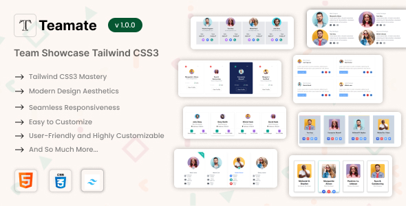 Teamate – Group Showcase Tailwind CSS3 & HTML Brilliance