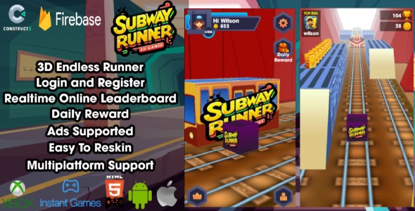 Subway Runner – HTML5 Sport – Rep 3 + Firebase Leaderboard (With out Plugin)