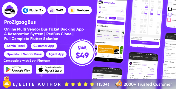 ProZigzagBus : On-line Multi Vendor Bus Imprint Reserving App & Reservation System Flutter Decision