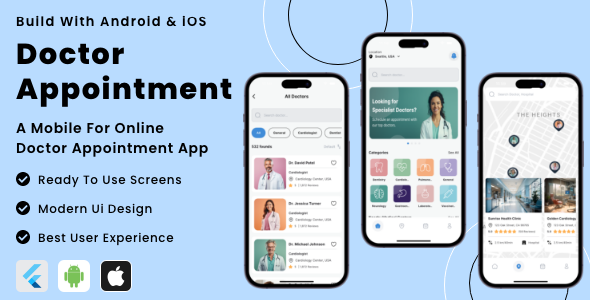 DocAppoint App – On-line Physician Appointment Flutter App | Android | iOS Cellular App Template