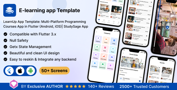 LearnUp UI App Template: Multi-Platform Programming Programs in Flutter (Android, iOS)| StudySage App