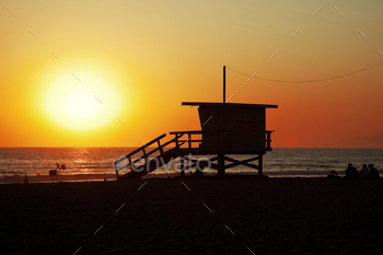 Santa Monica seashore at sunset