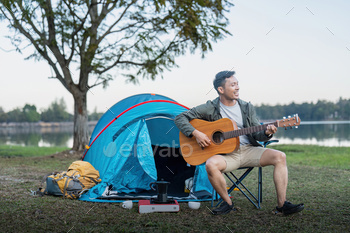 Man asian touring with tent tenting on mountain prime exterior proceed way of life mountain climbing animated