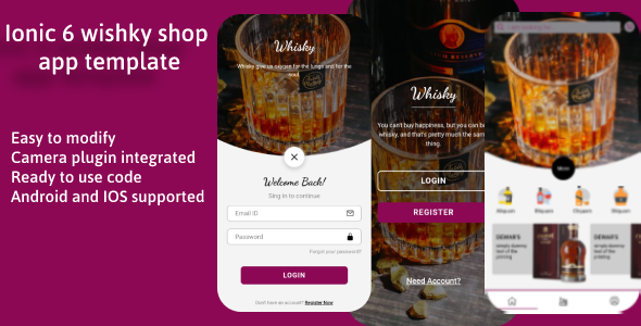 ionic 6 whiskey store app template – app UI