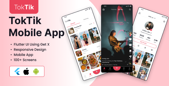 TokTik – Flutter app UI Package Template | TikTok Clone | Video Maker