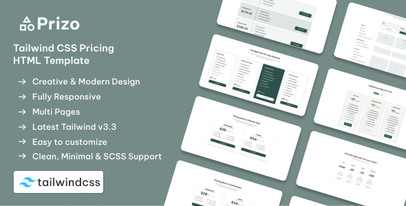 Prizo – Tailwind Pricing Desk HTML Internet philosophize Template