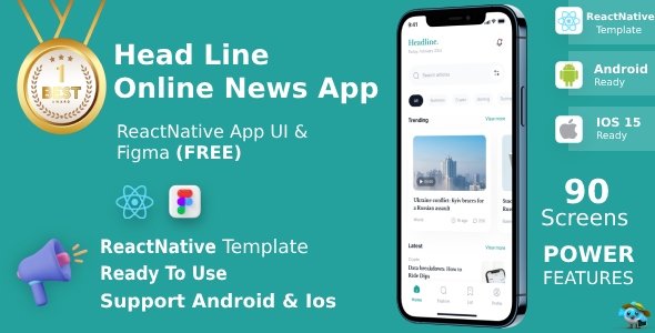 HeadLine App ANDROID + IOS + FIGMA | UI Gear | ReactNative | On-line Recordsdata & Articles App