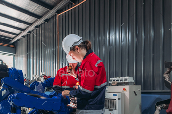 Technician Conducting Electrical Security Examine on Robotic