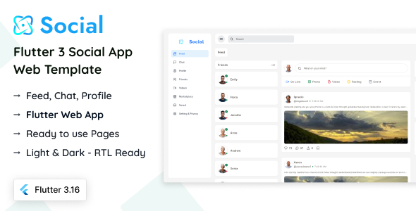 Social – Flutter Social Web App Template