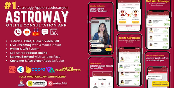Astroway – Astrology Session App with PHP Backend | Audio-Video Calls, Chat with Reside Streaming