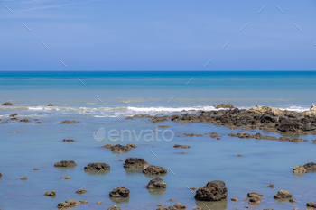 Sea with low tide of the stone seaside