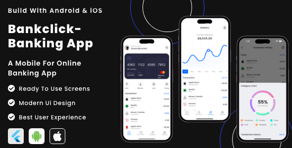 BankClick App – On-line Banking App | Pockets | Achieve Banking | Digital Monetary establishment Flutter App UI Tools