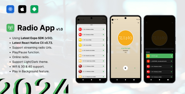 Radio App – Newest Expo (50) React Native On-line Radio Template