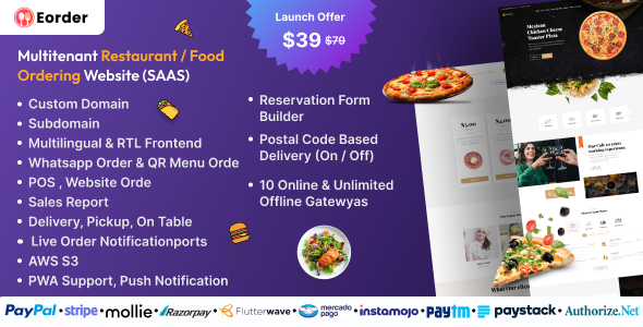 Eorder – Multitenant Restaurant / Meals Ordering Website online (SAAS)