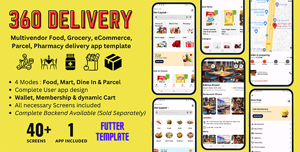 360 Present – Multivendor Meals, Grocery, eCommerce, Parcel, Pharmacy supply app template