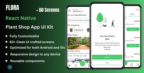 Flora – Plant E-Commerce & On-line Retailer React Native CLI Ui Package