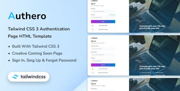 Authero – Tailwind CSS 3 Authentication Web page HTML Template