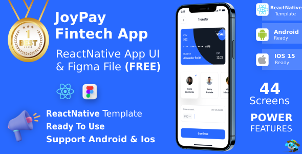 JoyPay | ANDROID + IOS + FIGMA (FREE) | UI Package | ReactNative | Fintech & Finance & Banking App