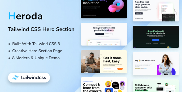 Heroda – Tailwind CSS 3 Hero Portion HTML Template