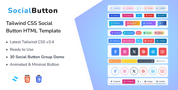 SocialButton – Tailwind CSS Social Button HTML Template