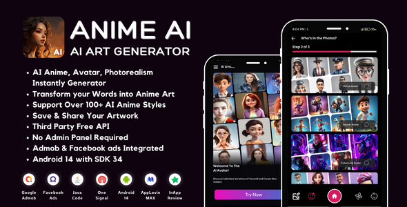 Anime AI Artwork work Generator with AdMob Adverts Android