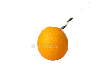 PNG,Up to date juicy orange with a tube inside, remoted on white background