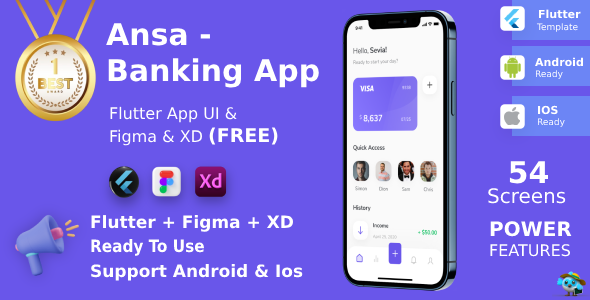 Ansa ANDROID + IOS + FIGMA + XD | UI Package | Flutter | Finance & banking App