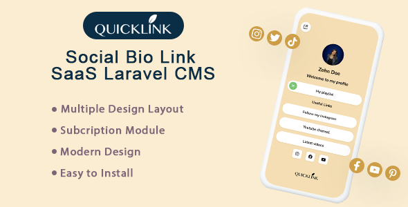 QuickBioLink – Social Bio Hyperlink SaaS Laravel CMS