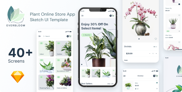 Everbloom – Plant On-line Retailer App Sketch UI Template