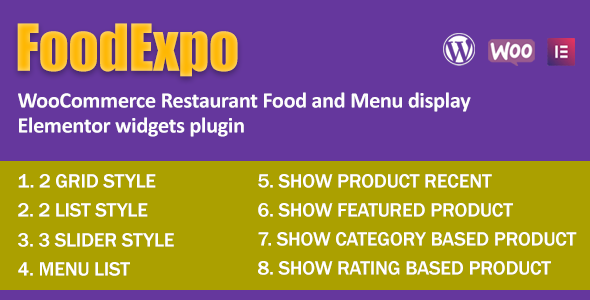 FoodExpo – WooCommerce Restaurant Meals Menu current Elementor widgets plugin