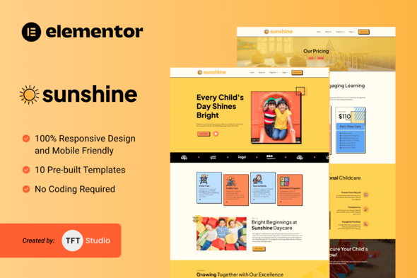 Sunshine – Kindergarten Daycare Elementor Template Gear