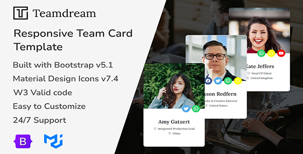 Teamdream – Responsive Group Card Bootstrap Template