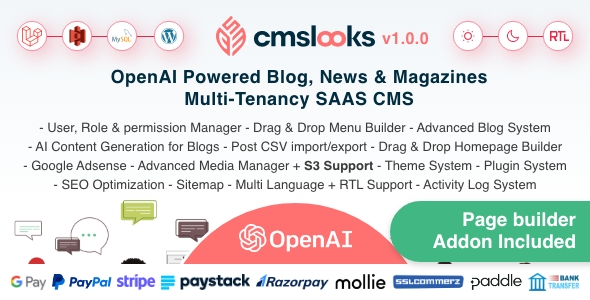 CMSLooks SAAS | OpenAI Powered Weblog, Info & Magazines Multi-Tenancy SAAS CMS