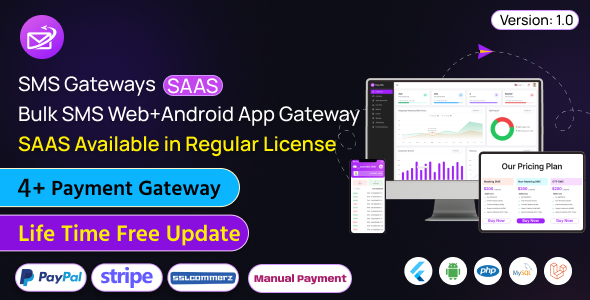 SMS Gateways SAAS – Bulk SMS Admin Internet + Flutter Android App  Gateway SAAS