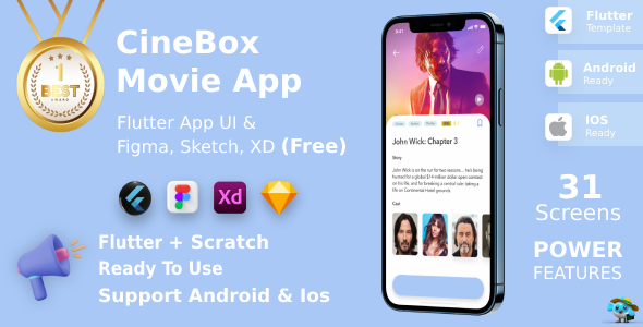 On-line Movie Streaming & Reserving ANDROID + IOS + FIGMA + Sketch | UI Tools | CineBox | Flutter