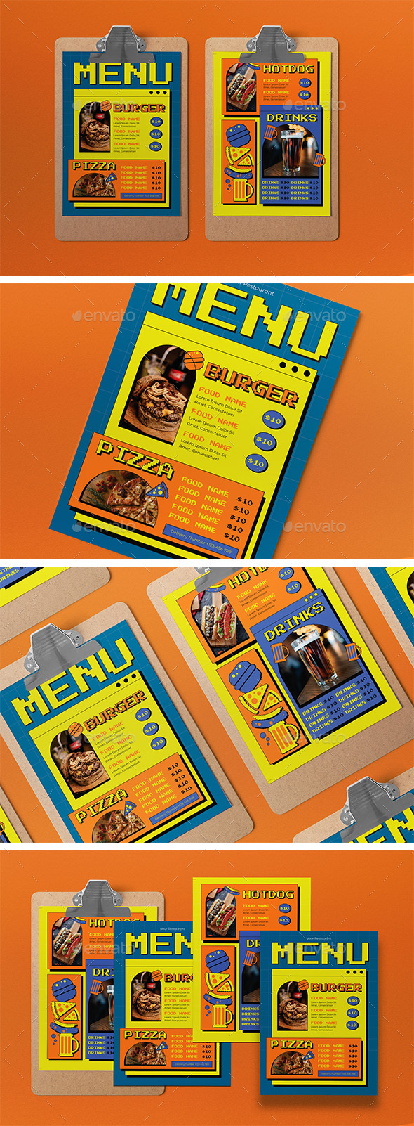 Blue Pixelated Meals Menu