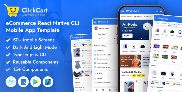 ClickCart – React Native CLI eCommerce Cell App Template