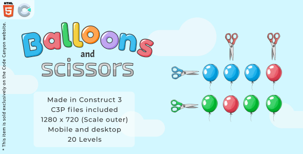 Balloons and scissors – HTML5 Puzzle recreation