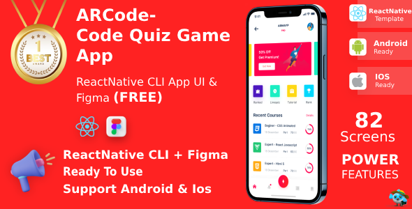 Arcode ANDROID + IOS + FIGMA | UI Equipment | React Native | Programing Language Path & Quiz App